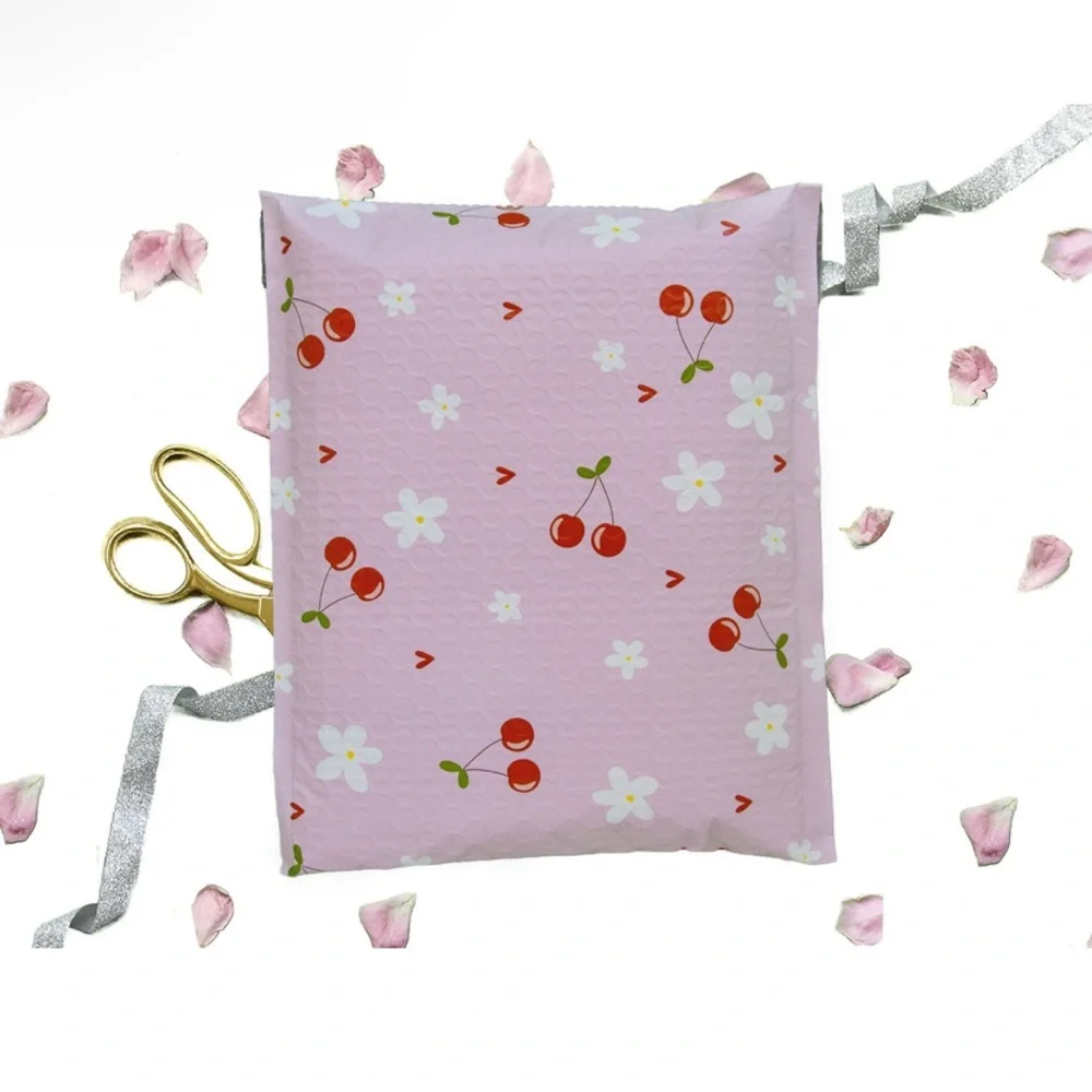 Cherry Print Bubble Polymailers, 8.5x11”, Pack of 25